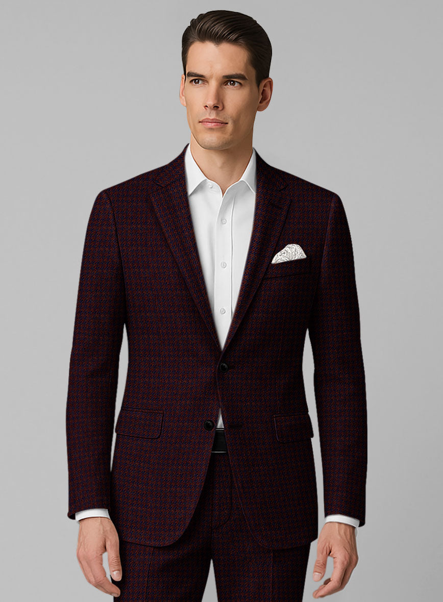 Italian Merlot Houndstooth Tweed Suit - StudioSuits