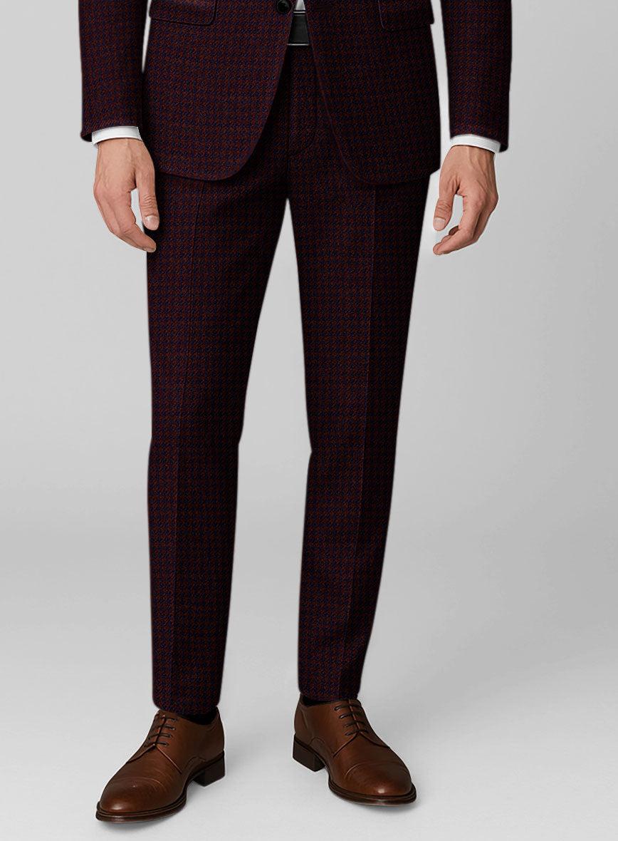 Luxury Merlot Red Tattersall Check Necktie - Premium Wool Blend Tweed Tie For Men - View #12