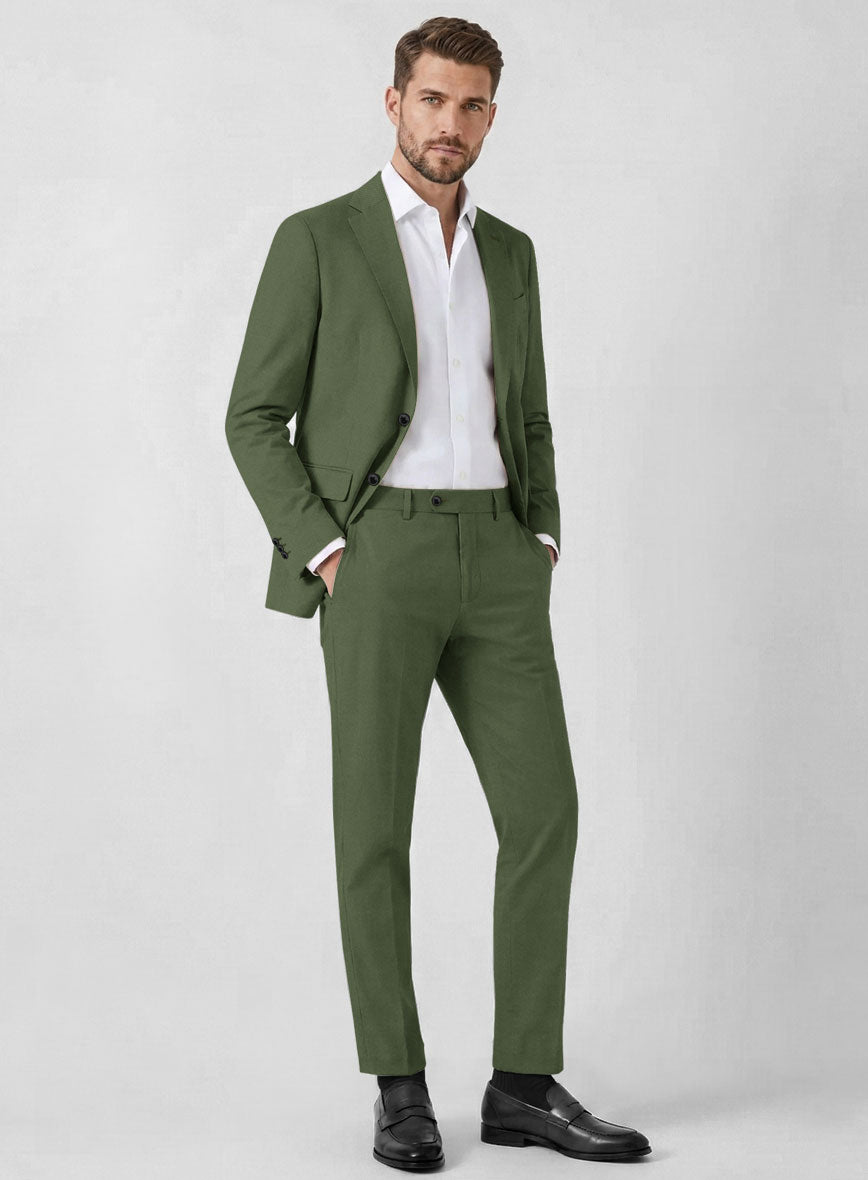 Italian Military Green Cotton Stretch Suit - StudioSuits
