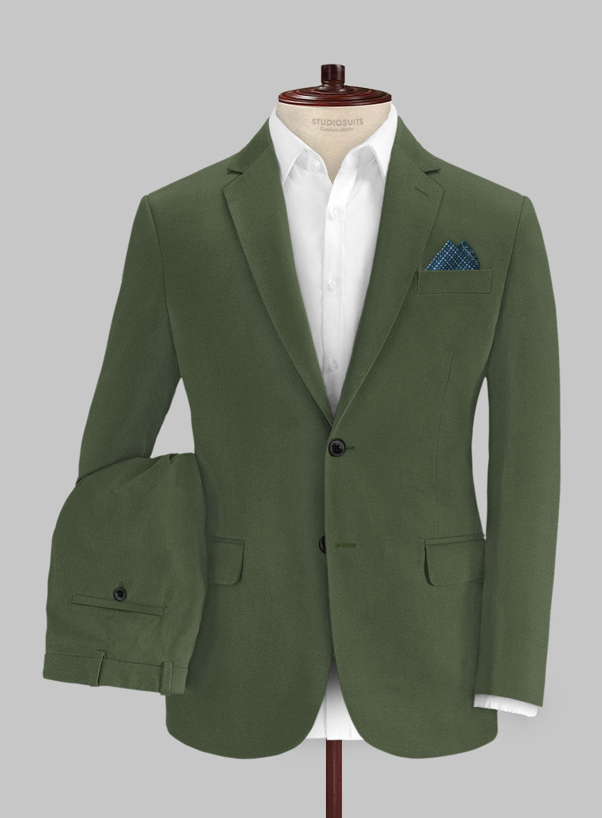 Italian Military Green Cotton Stretch Suit - StudioSuits