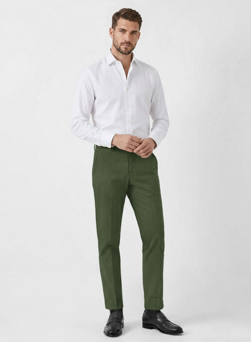 Italian Military Green Cotton Stretch Pants - StudioSuits