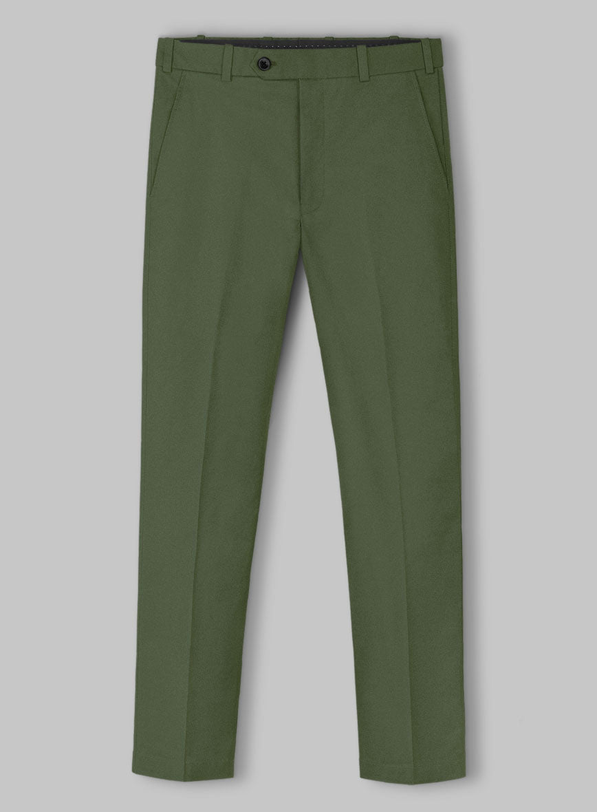 Italian Military Green Cotton Stretch Pants - StudioSuits