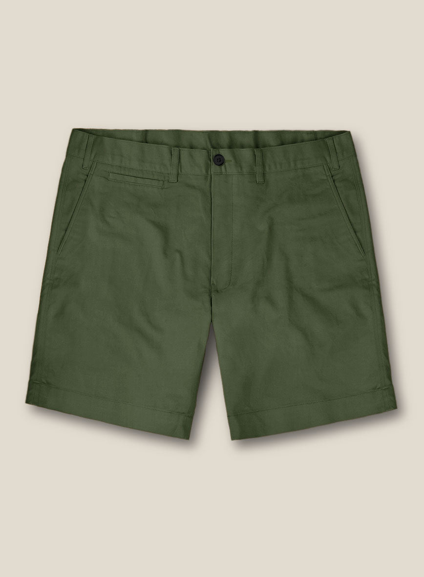 Italian Military Green Cotton Stretch Shorts - StudioSuits