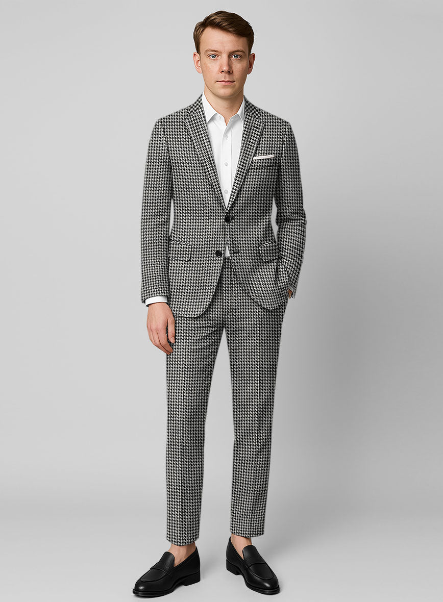 Italian Mini Black & White Houndstooth Tweed Suit - StudioSuits
