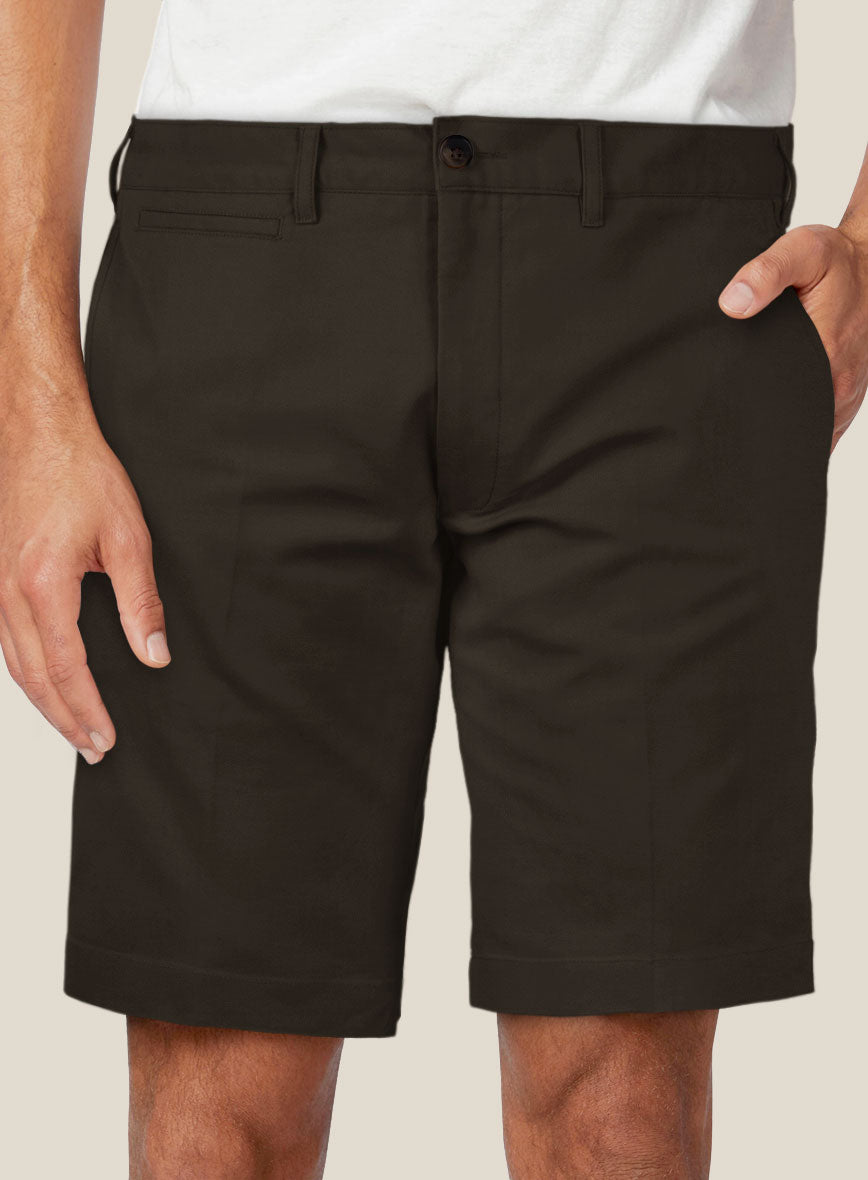 Italian Mocha Brown Cotton Stretch Shorts - StudioSuits