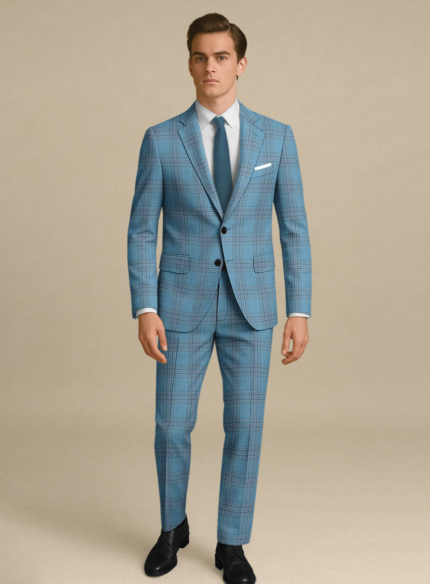 Italian Murano Beni Blue Wool Linen Silk Suit - StudioSuits