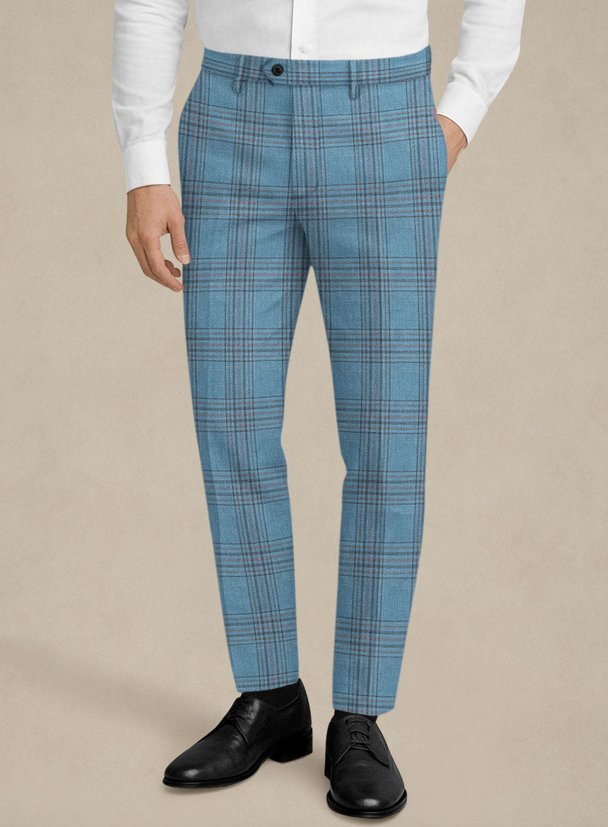 Italian Murano Beni Blue Wool Linen Silk Pants - StudioSuits