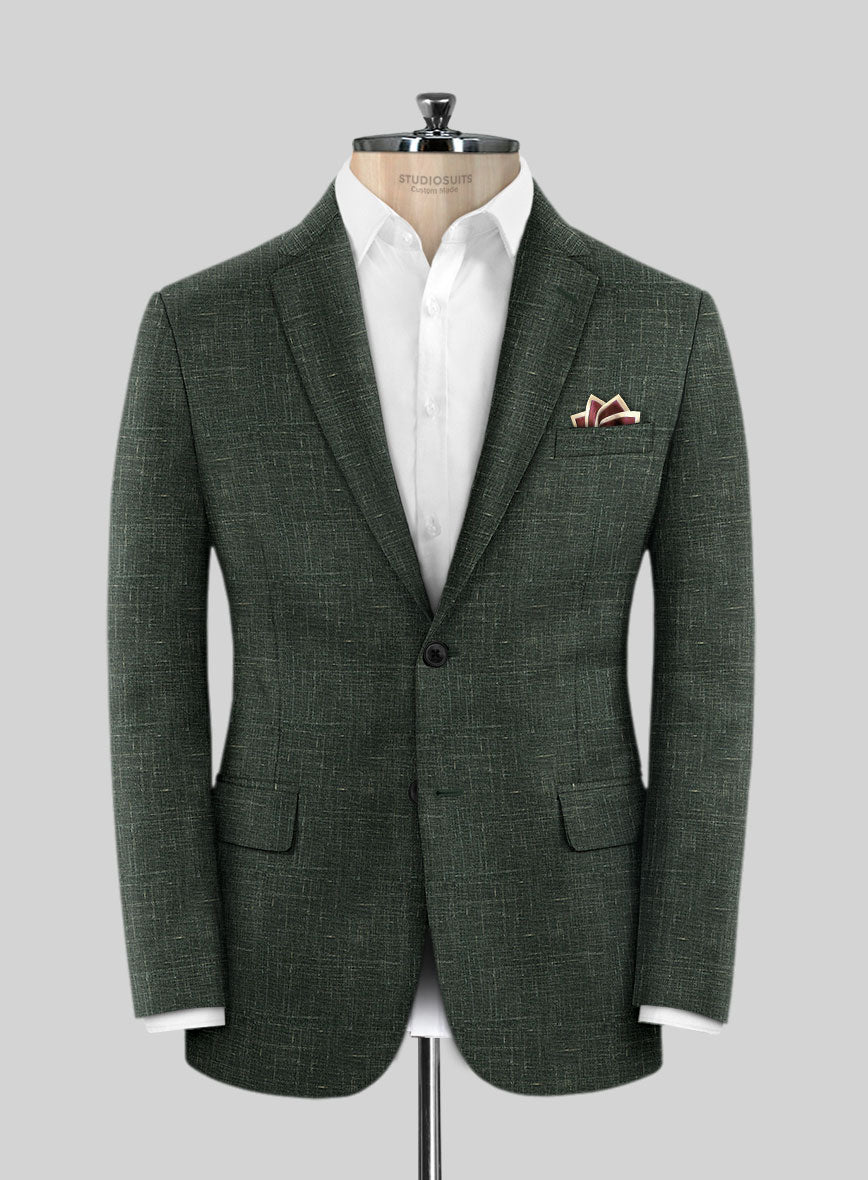 Italian Murano Bottle Green Wool Linen Jacket - StudioSuits