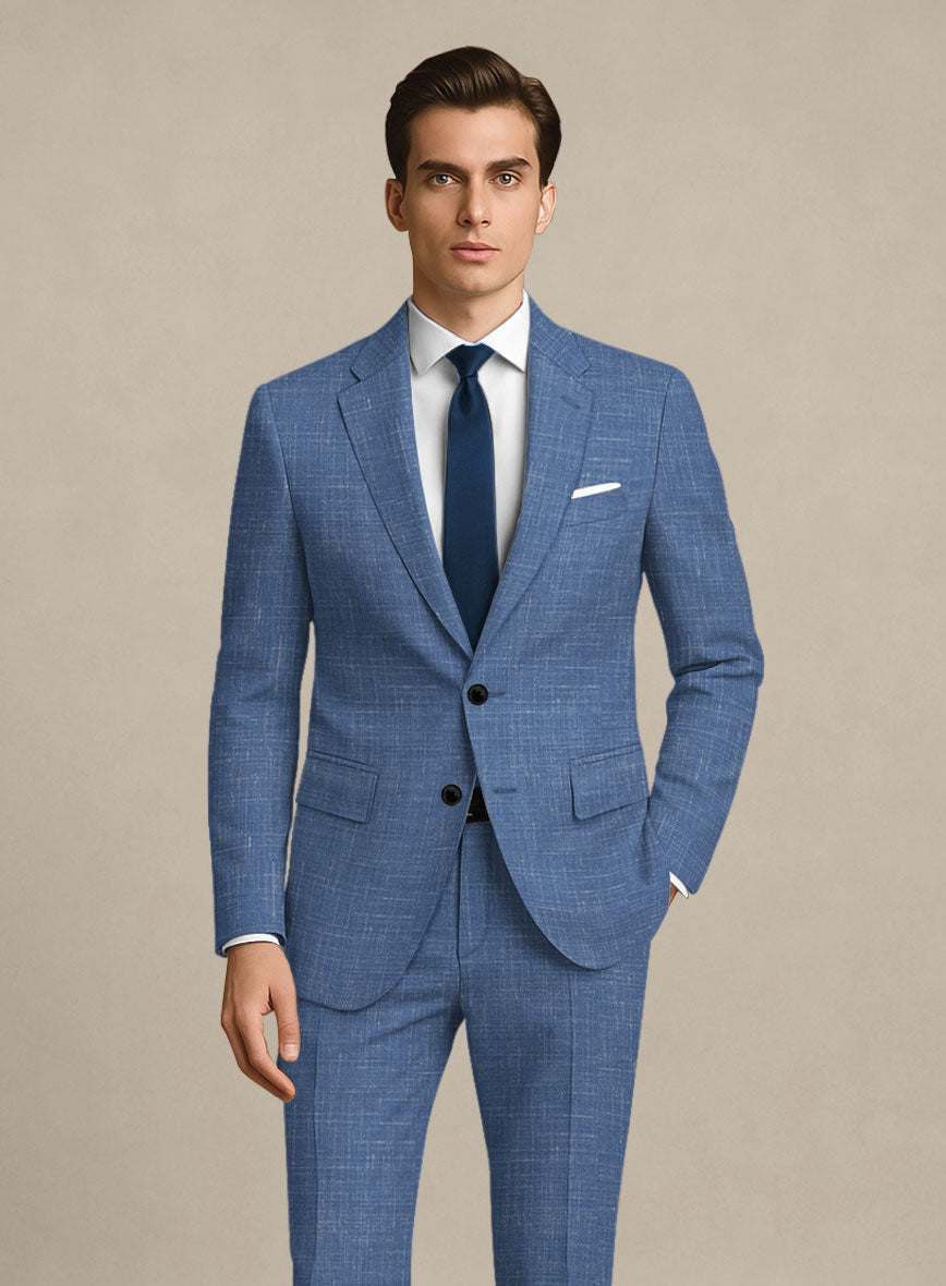 Italian Murano Cadel Blue Wool Linen Jacket - StudioSuits