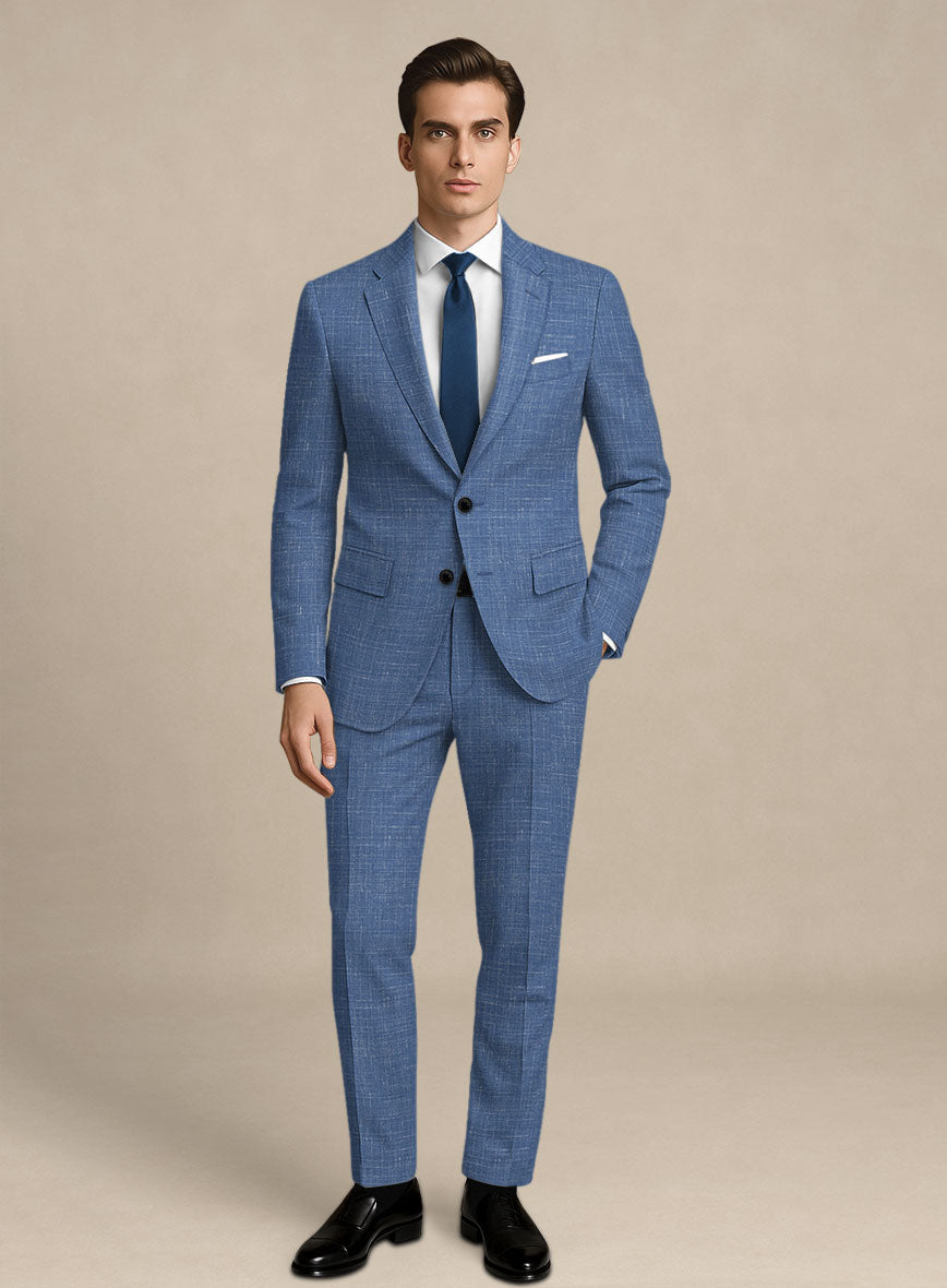 Italian Murano Cadel Blue Wool Linen Suit - StudioSuits