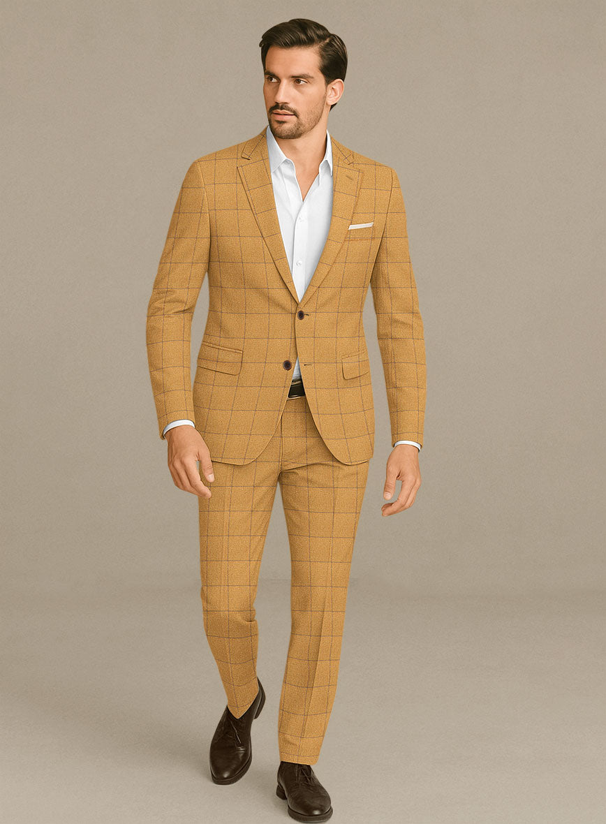 Italian Murano Cimio Mustard Wool Linen Silk Suit - StudioSuits