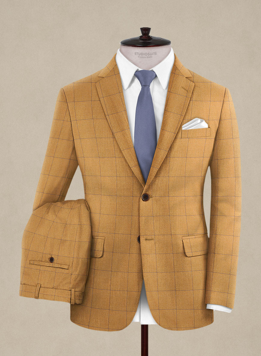 Italian Murano Cimio Mustard Wool Linen Silk Suit - StudioSuits