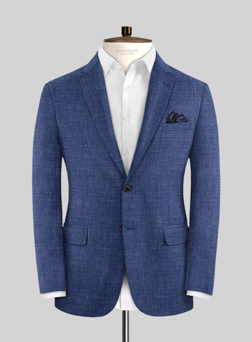 Italian Murano Cobalt Blue Wool Linen Jacket - StudioSuits