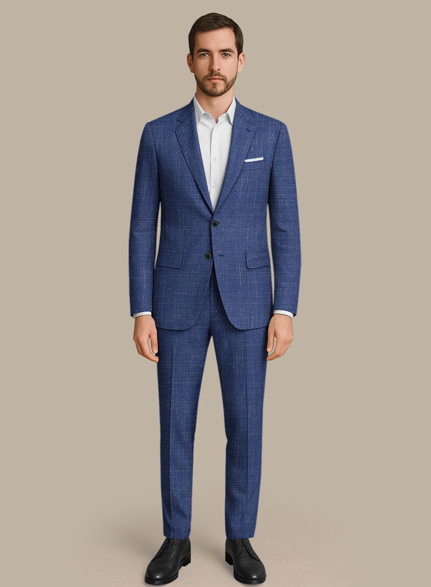 Italian Murano Cobalt Blue Wool Linen Suit - StudioSuits