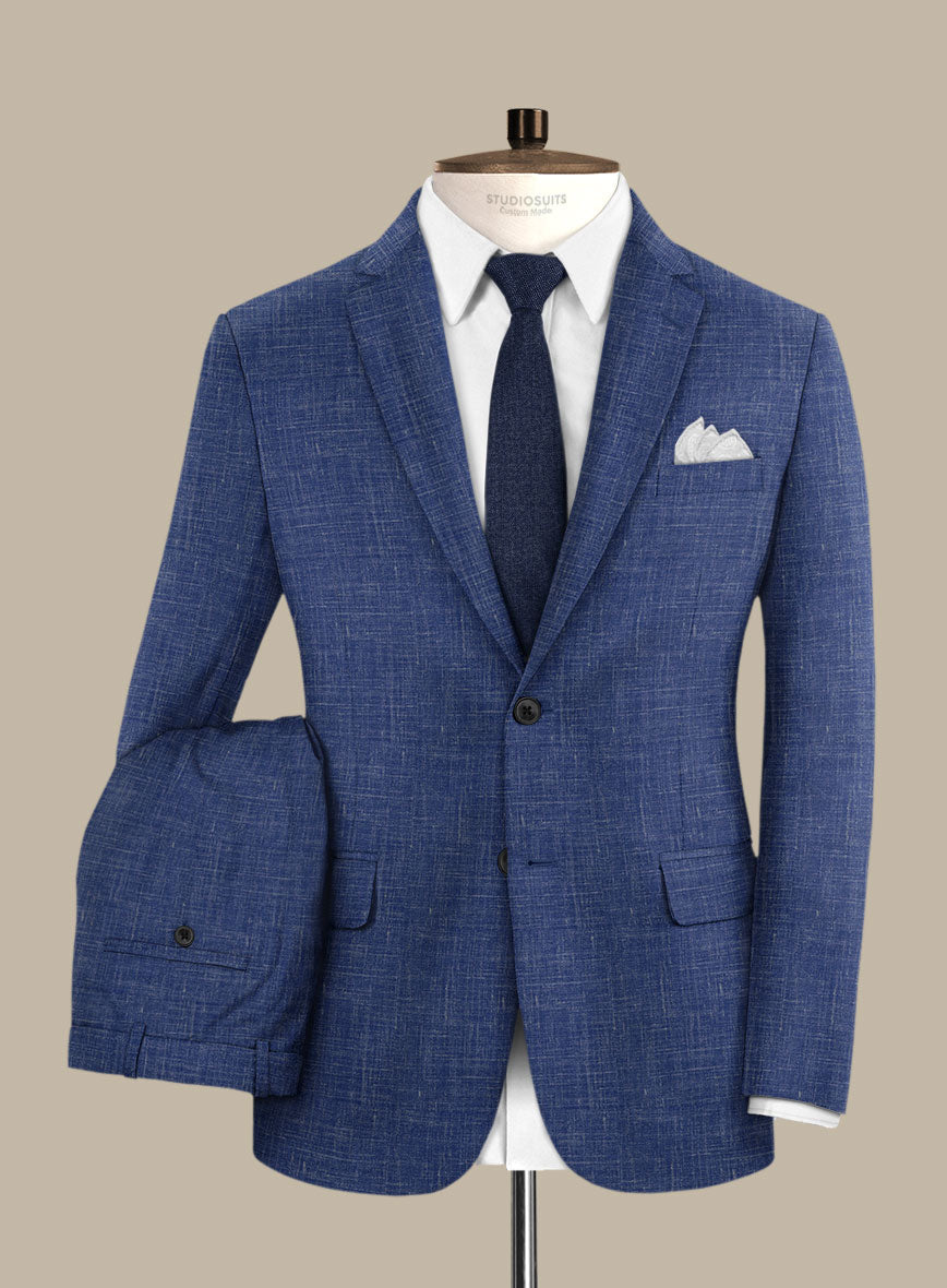 Italian Murano Cobalt Blue Wool Linen Suit - StudioSuits