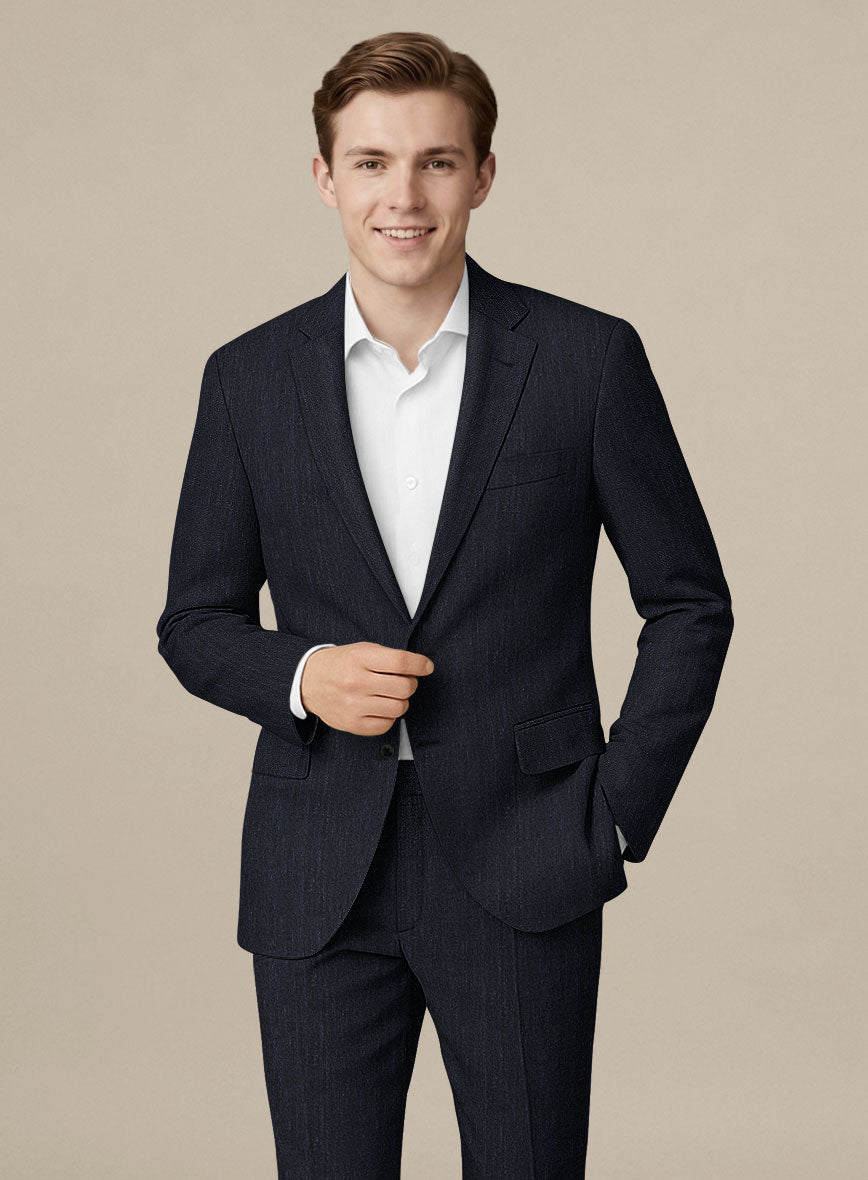 Italian Murano Deep Blue Wool Linen Silk Jacket - StudioSuits