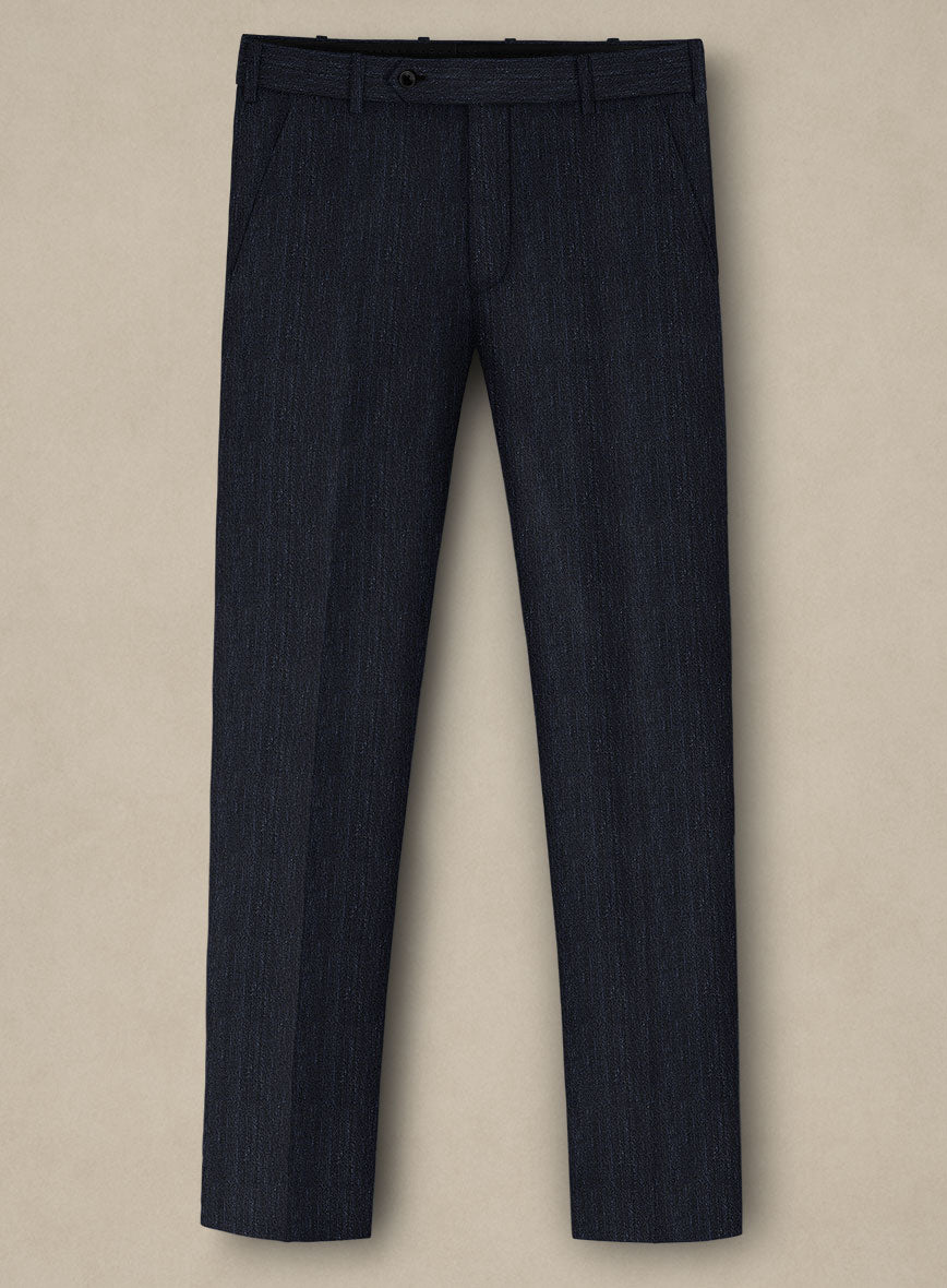 Italian Murano Deep Blue Wool Linen Silk Pants - StudioSuits