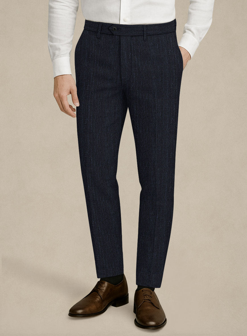 Italian Murano Deep Blue Wool Linen Silk Pants - StudioSuits