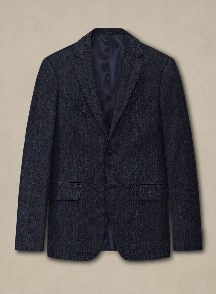 Italian Murano Deep Blue Wool Linen Silk Suit - StudioSuits