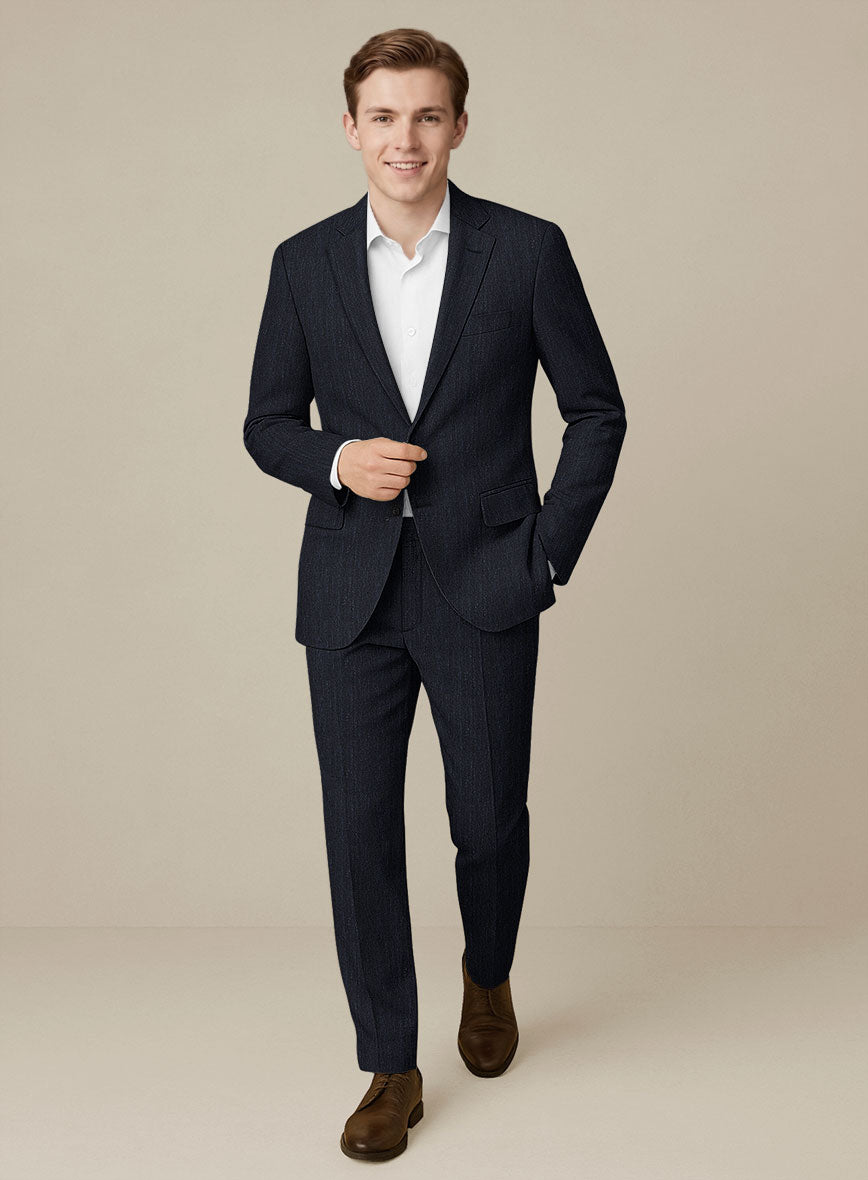 Italian Murano Deep Blue Wool Linen Silk Suit - StudioSuits