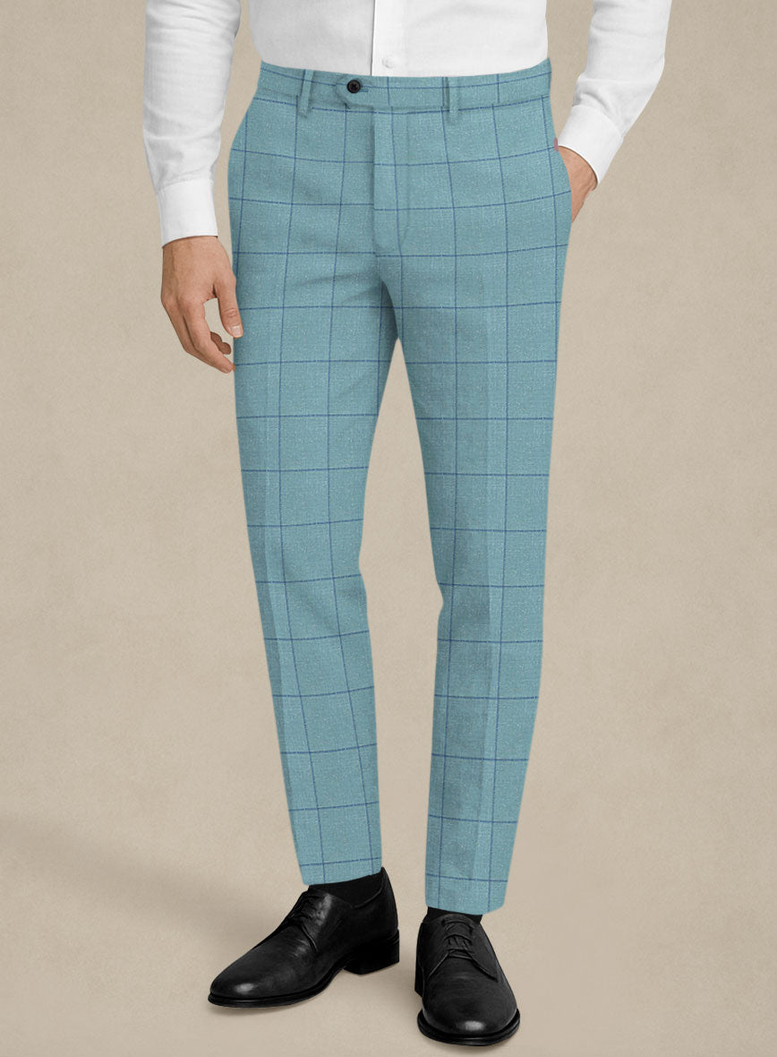Italian Murano Domar Blue Wool Linen Silk Pants - StudioSuits