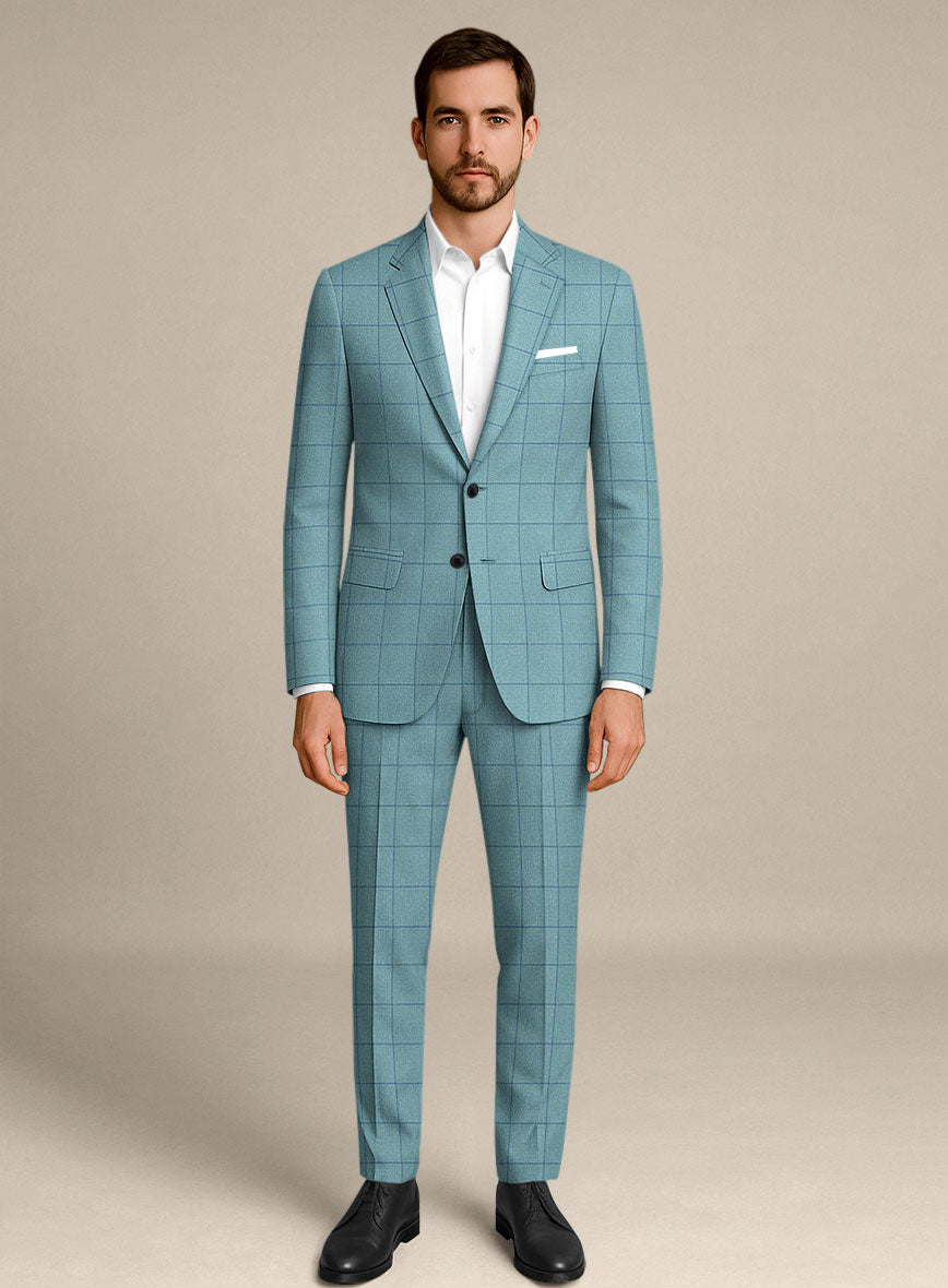 Italian Murano Domar Blue Wool Linen Silk Suit - StudioSuits