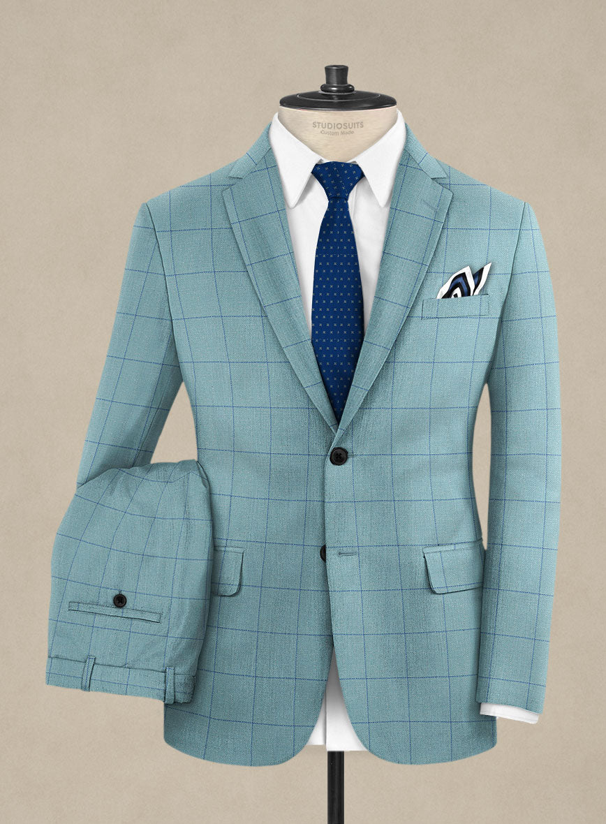 Italian Murano Domar Blue Wool Linen Silk Suit - StudioSuits