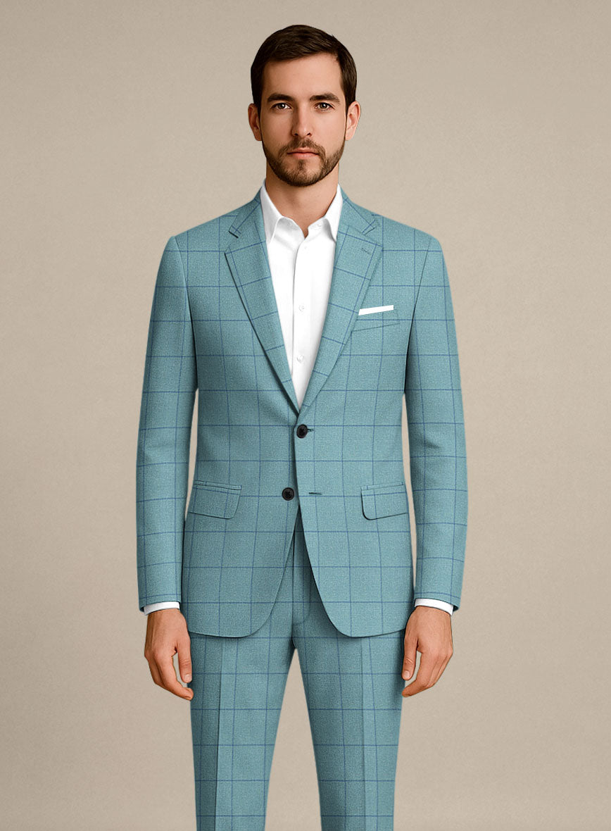 Italian Murano Domar Blue Wool Linen Silk Suit - StudioSuits