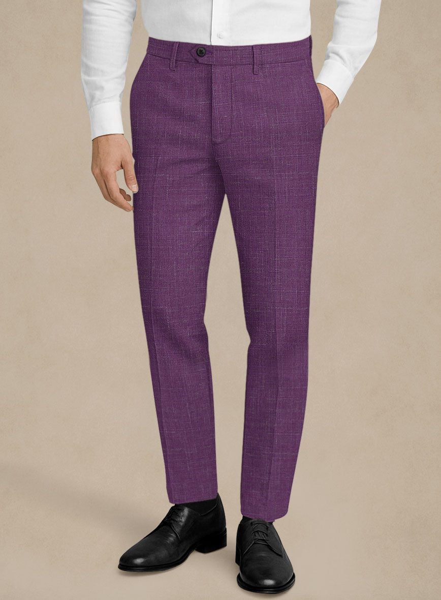 Italian Murano Eggplant Wool Linen Pants - StudioSuits