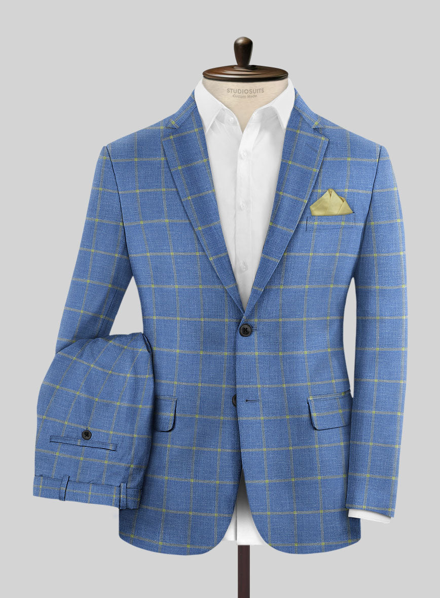 Italian Murano Eginda Blue Wool Linen Suit - StudioSuits