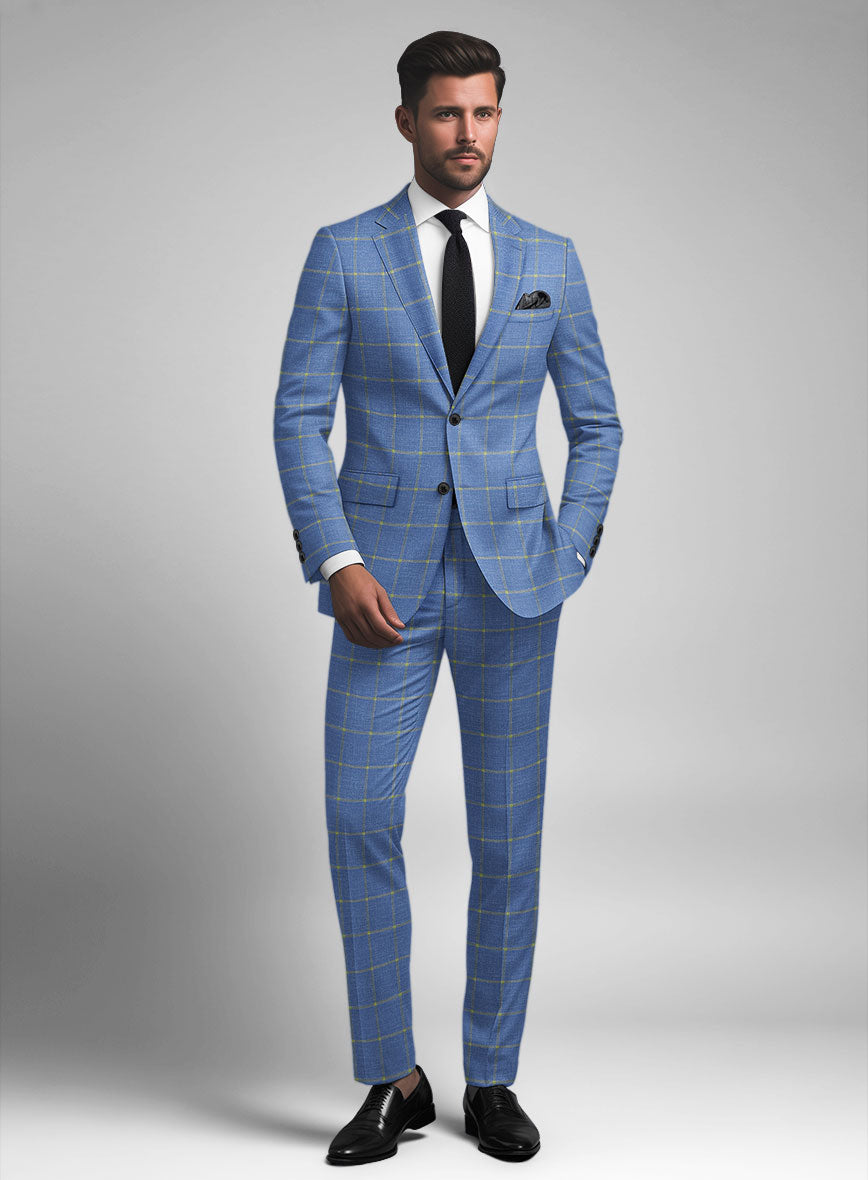 Italian Murano Eginda Blue Wool Linen Suit - StudioSuits