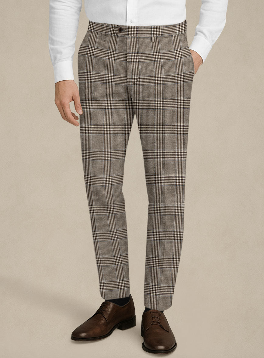 Italian Murano Ejan Brown Wool Linen Silk Pants - StudioSuits