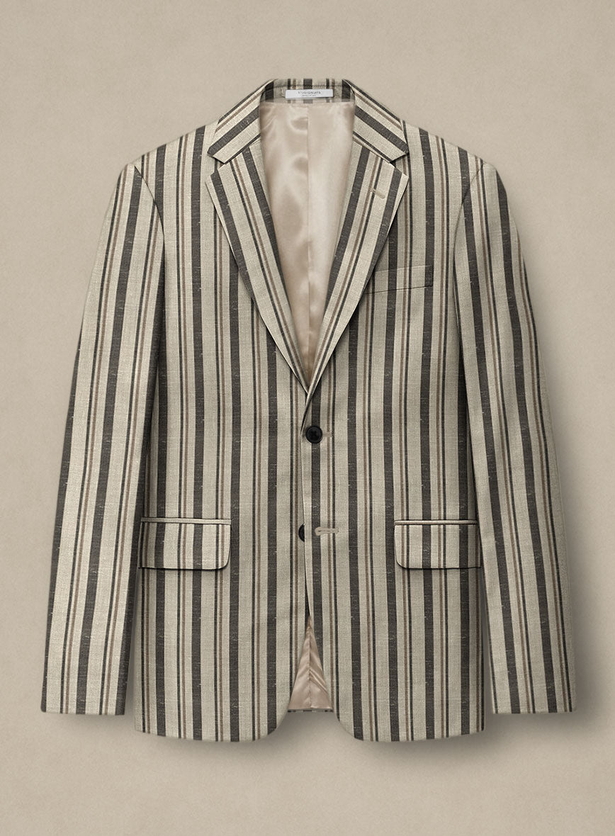 Italian Murano Emario Stripe Wool Linen Silk Jacket - StudioSuits