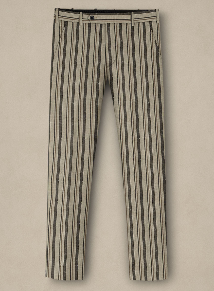 Italian Murano Emario Stripe Wool Linen Silk Pants - StudioSuits