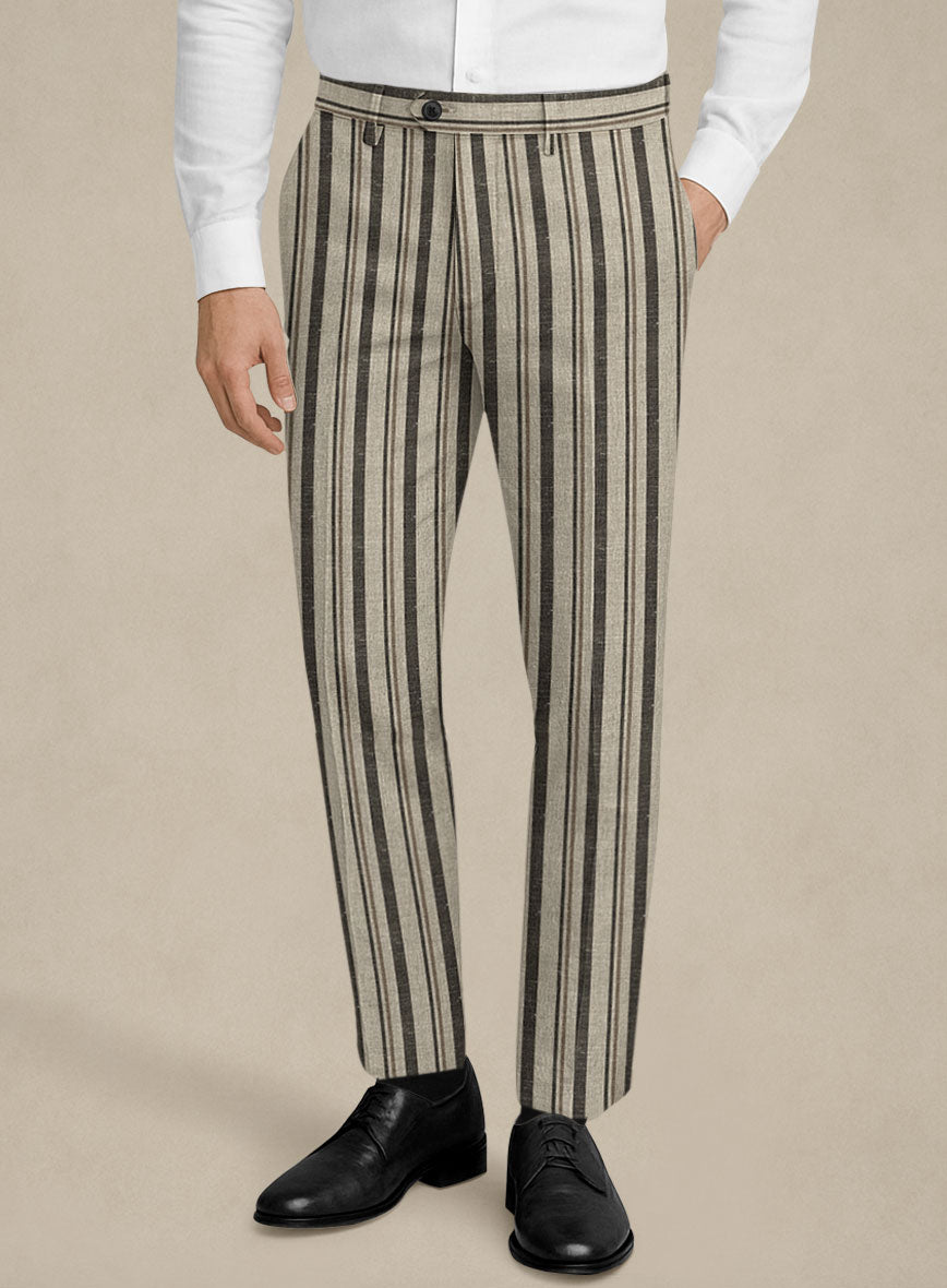 Italian Murano Emario Stripe Wool Linen Silk Pants - StudioSuits