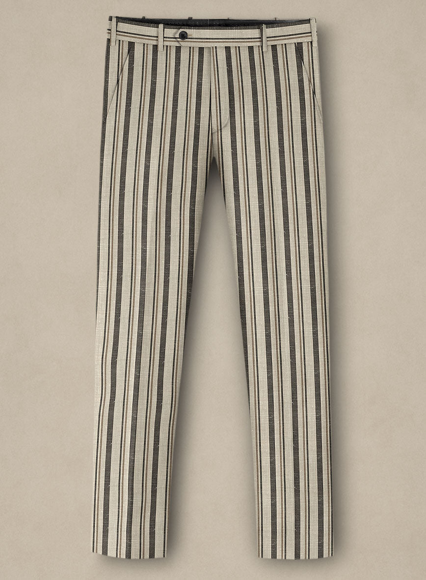 Italian Murano Emario Stripe Wool Linen Silk Pants - StudioSuits