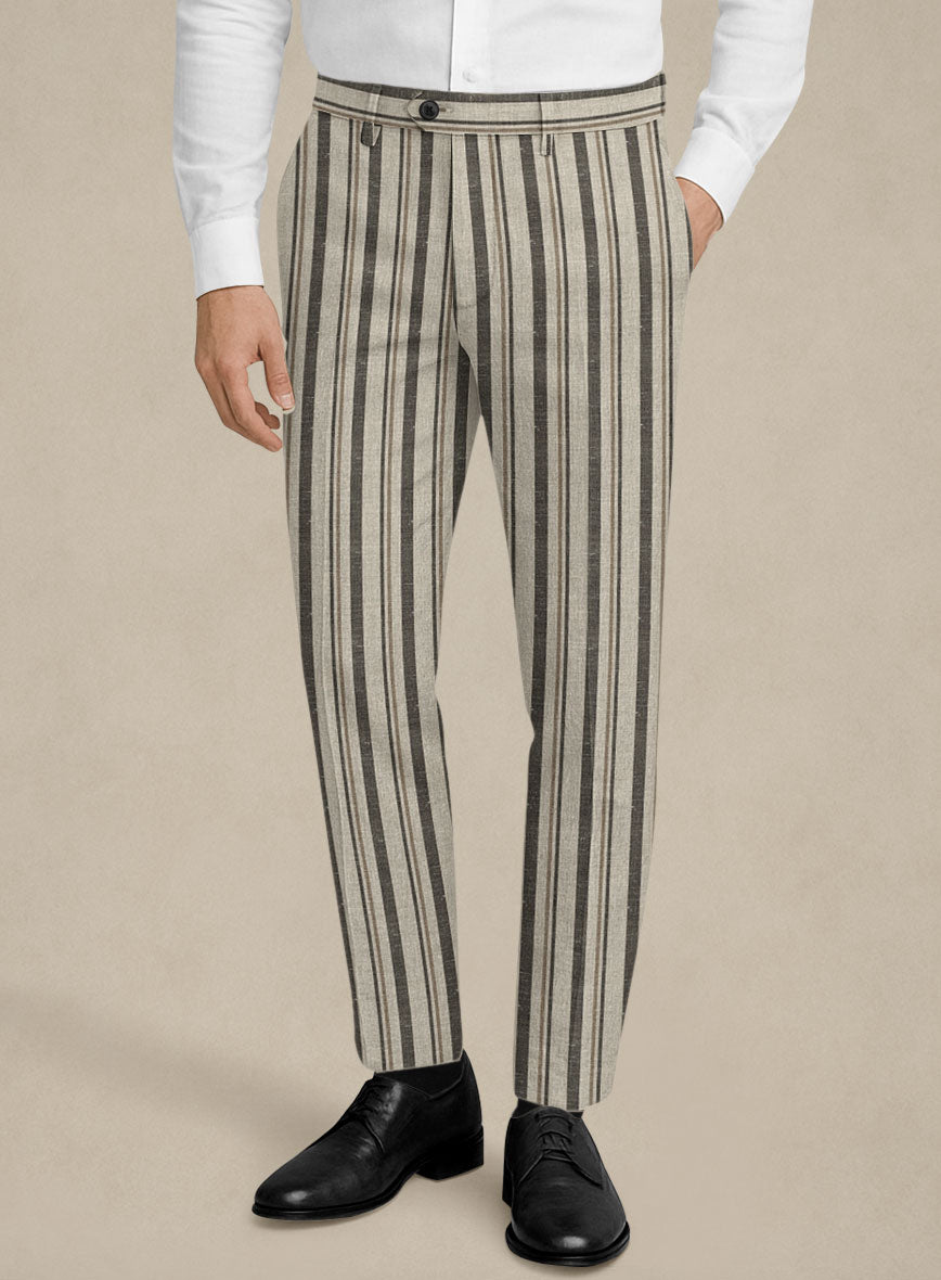 Italian Murano Emario Stripe Wool Linen Silk Pants - StudioSuits