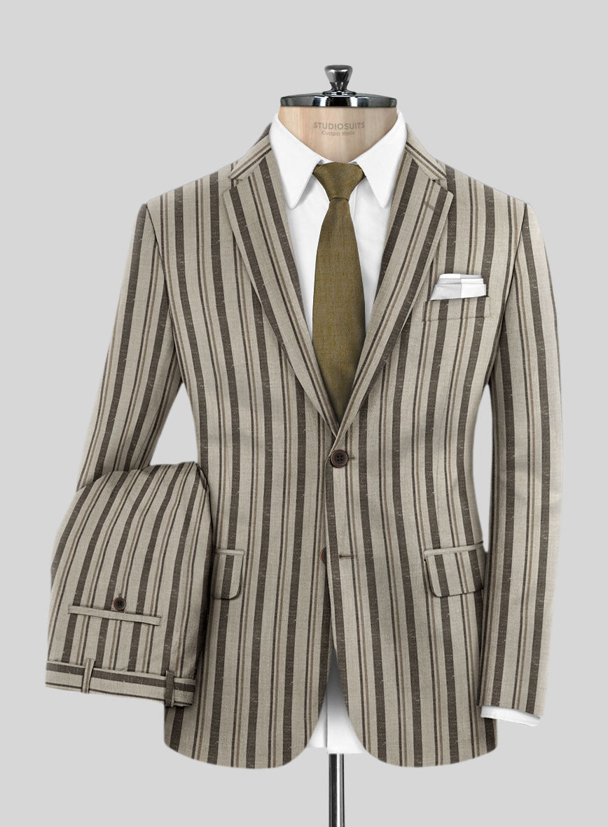 Italian Murano Emario Stripe Wool Linen Silk Suit - StudioSuits