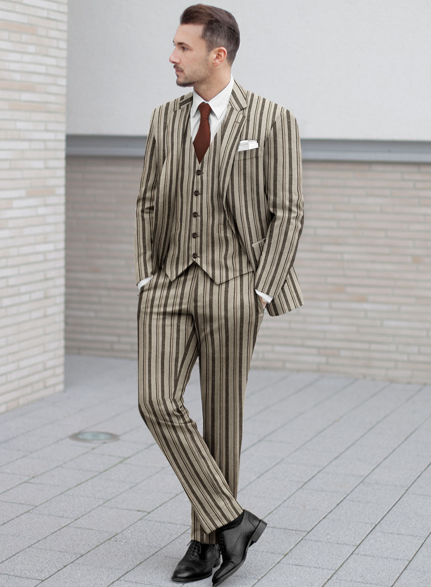 Italian Murano Emario Stripe Wool Linen Silk Suit - StudioSuits