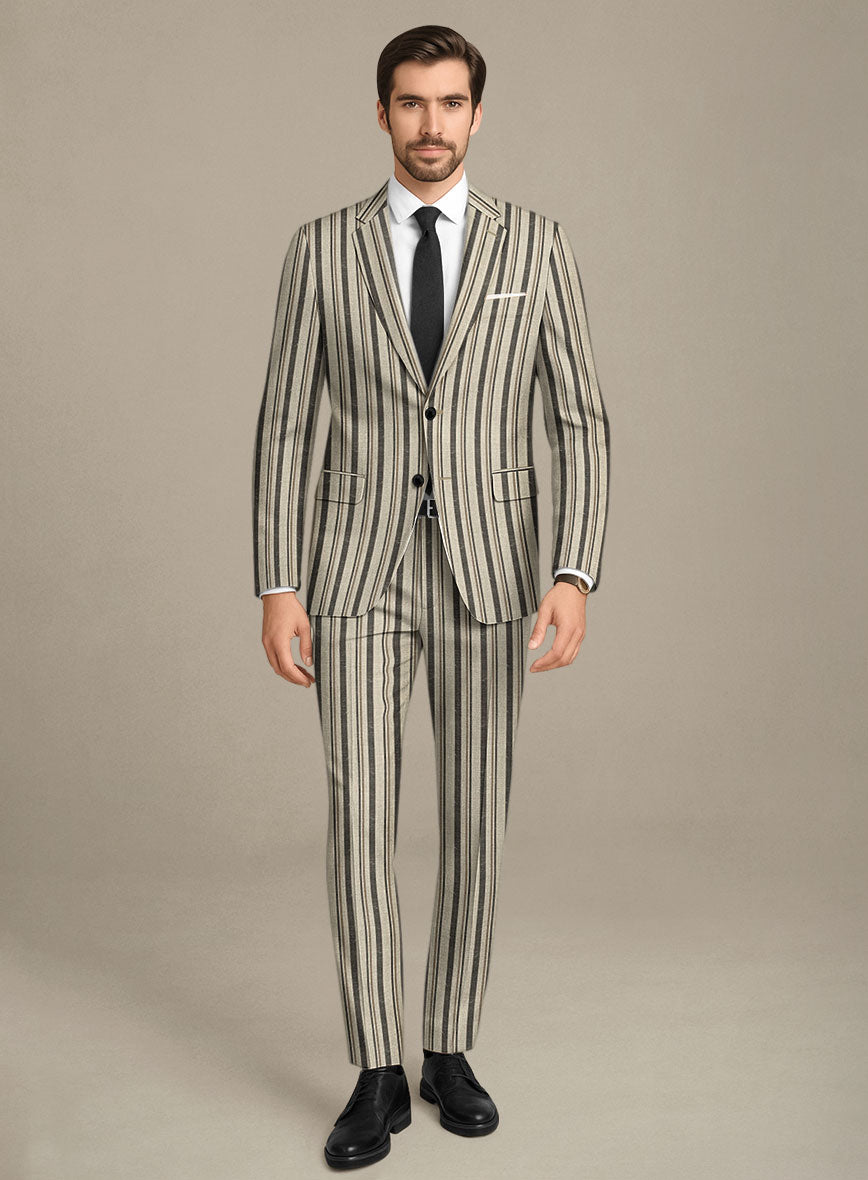 Italian Murano Emario Stripe Wool Linen Silk Suit - StudioSuits