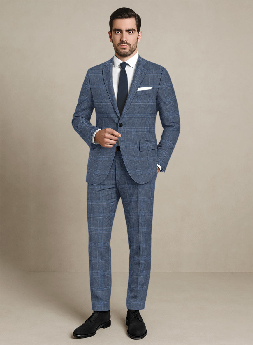 Italian Murano Enora Blue Wool Linen Silk Suit - StudioSuits