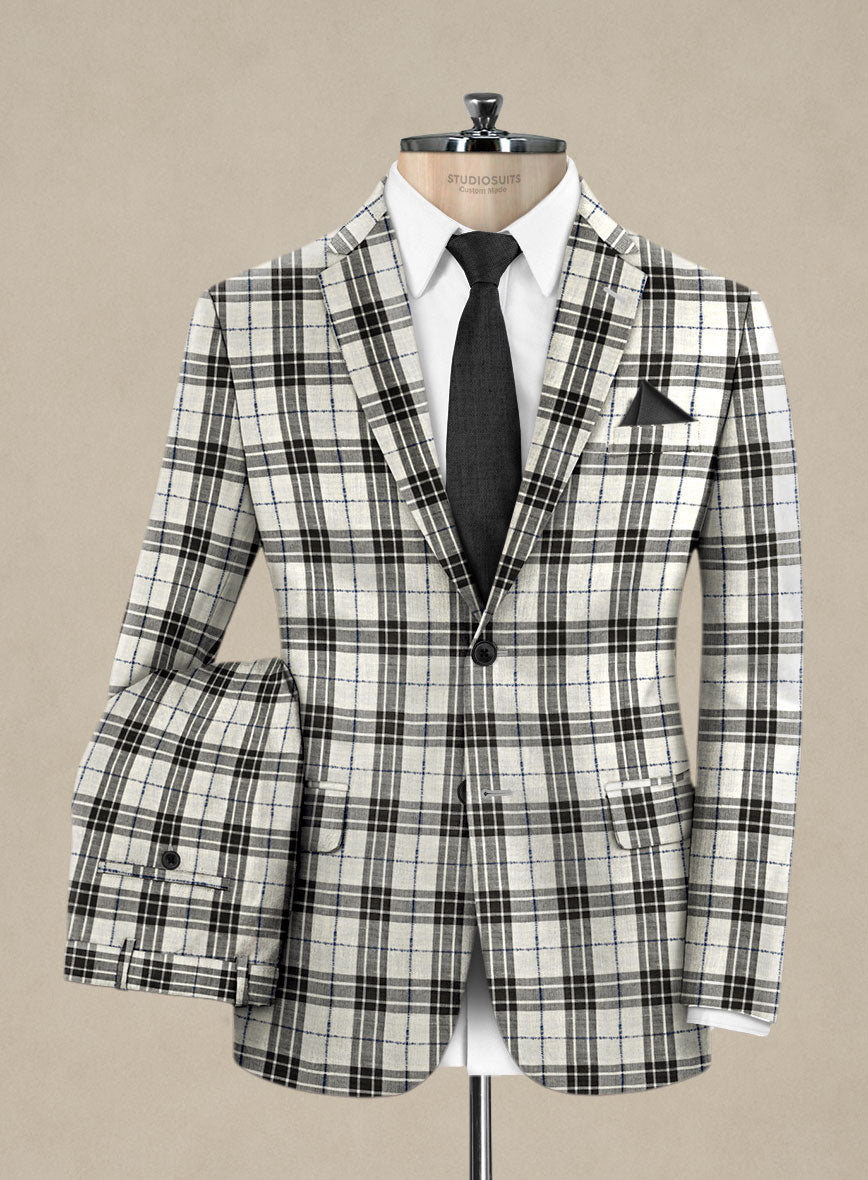 Italian Murano Ernio Checks Wool Linen Silk Suit - StudioSuits