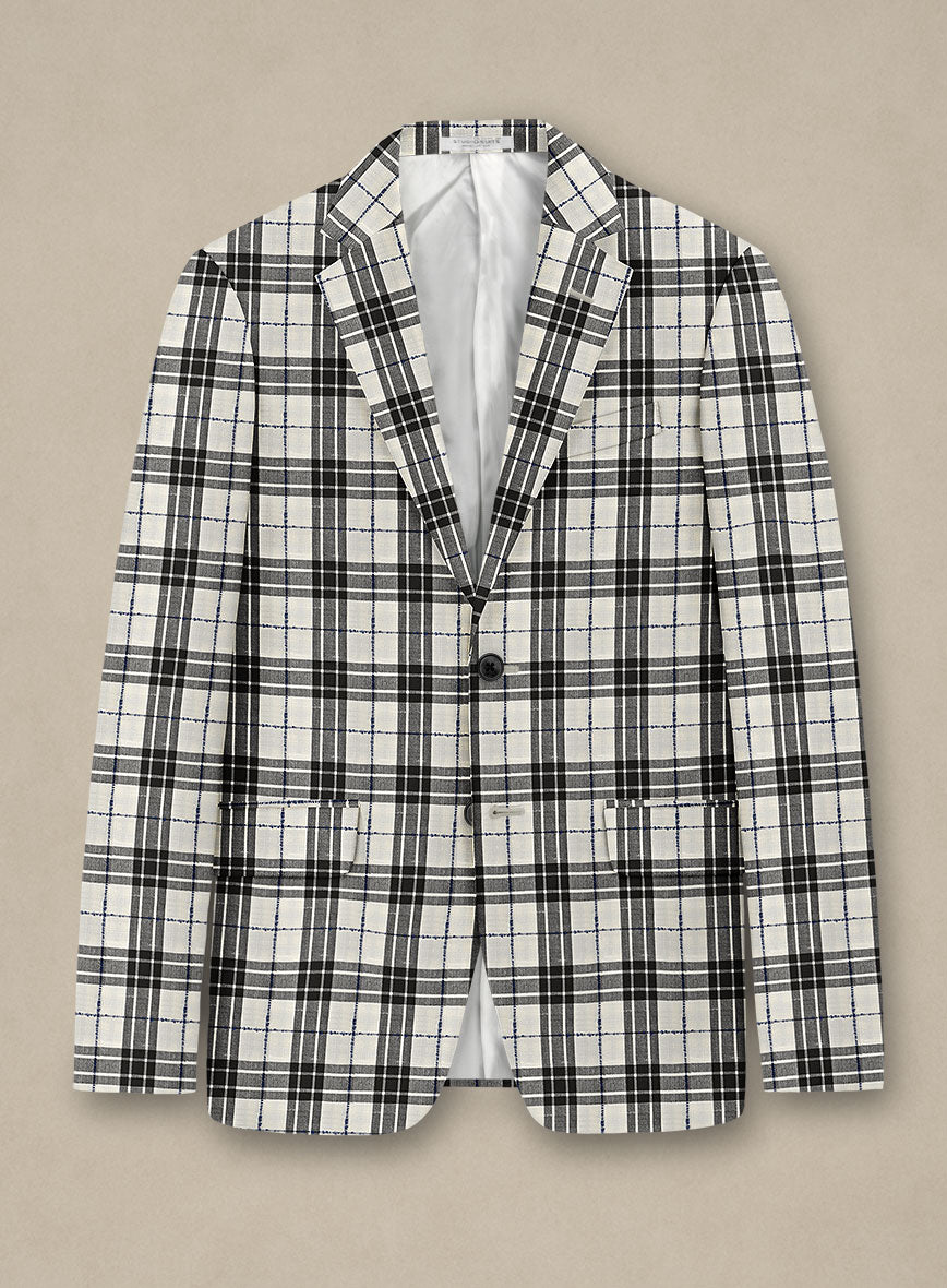 Italian Murano Ernio Checks Wool Linen Silk Jacket - StudioSuits