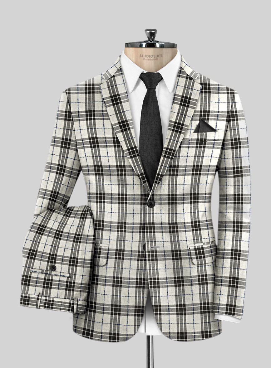 Italian Murano Ernio Checks Wool Linen Silk Suit - StudioSuits