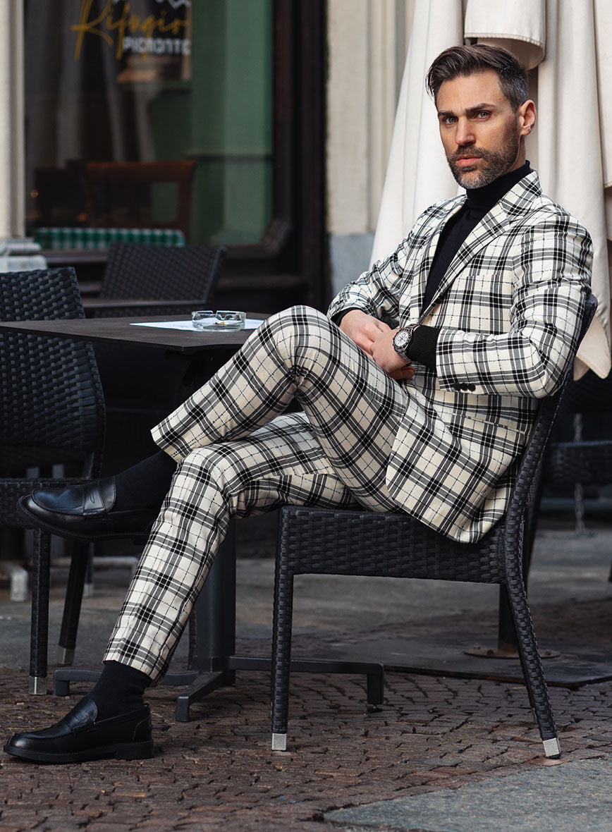 Italian Murano Ernio Checks Wool Linen Silk Suit - StudioSuits