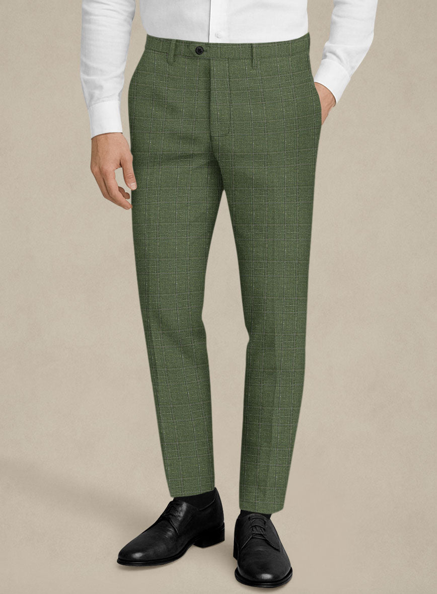Italian Murano Gumil Green Wool Linen Silk Pants - StudioSuits