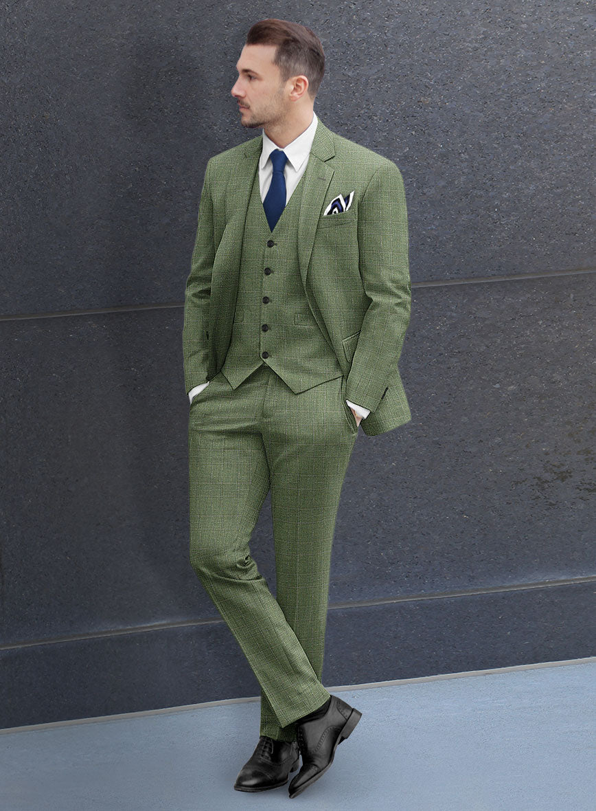 Italian Murano Gumil Green Wool Linen Silk Suit - StudioSuits