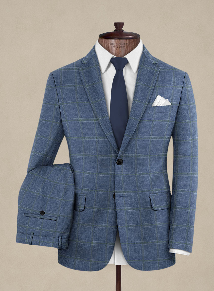 Italian Murano Ivarno Blue Wool Linen Silk Suit - StudioSuits