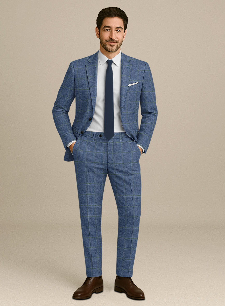 Italian Murano Ivarno Blue Wool Linen Silk Suit - StudioSuits