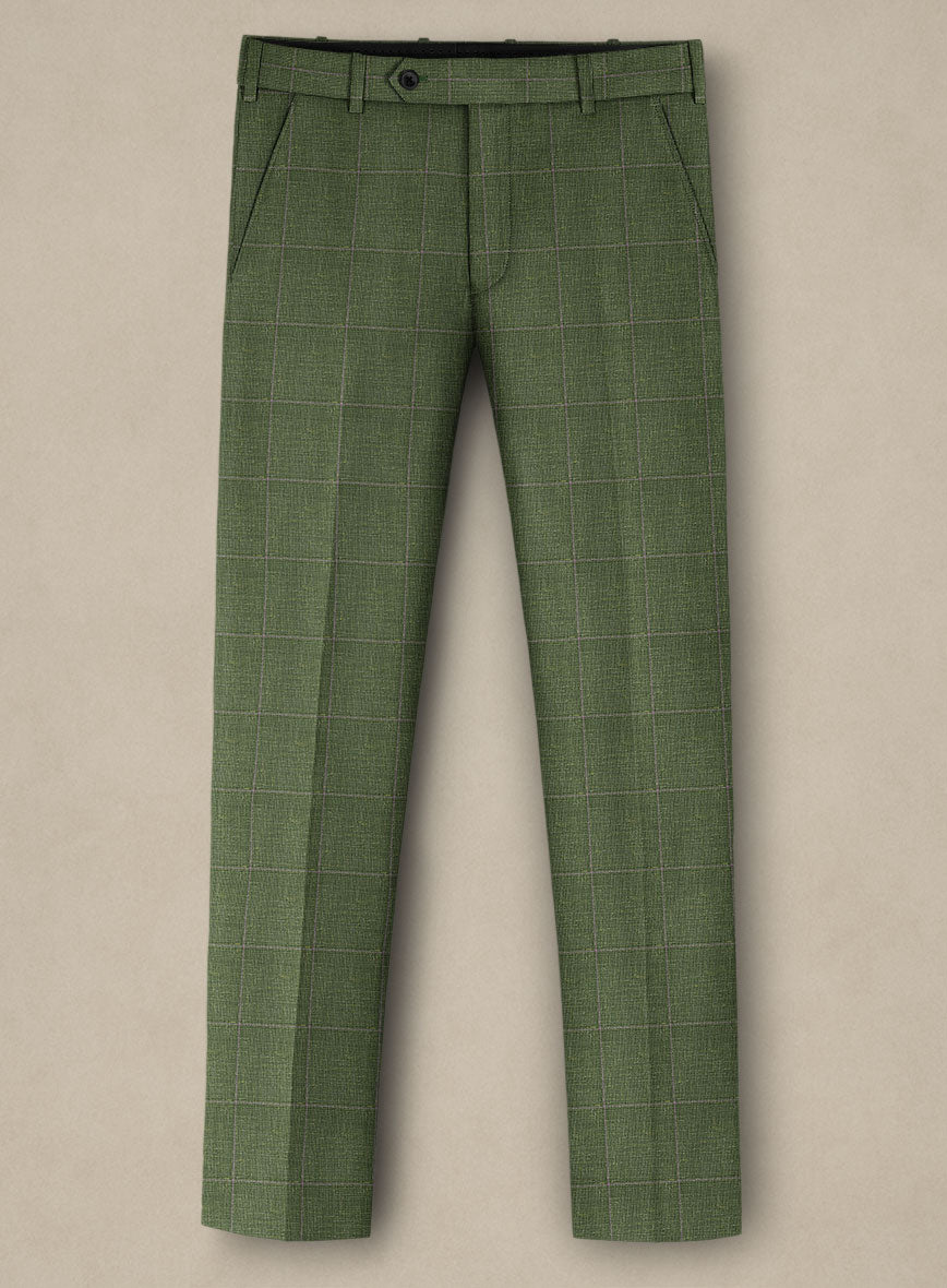 Italian Murano Josaya Green Wool Linen Silk Pants - StudioSuits